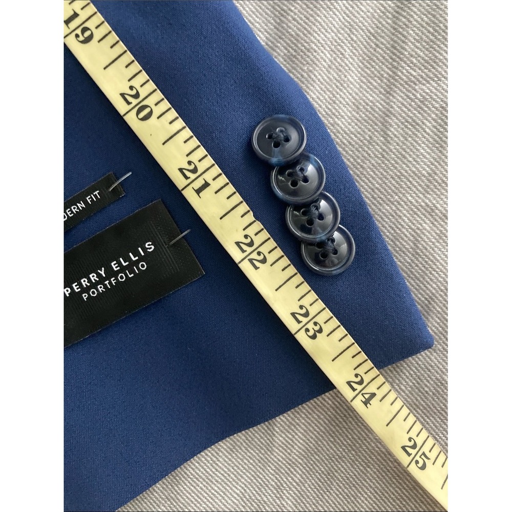 Perry Ellis Portfolio Mens Modern fit 2‎ Piece Suit 40S 33W 30L Blue Stretch - Picture 12 of 12